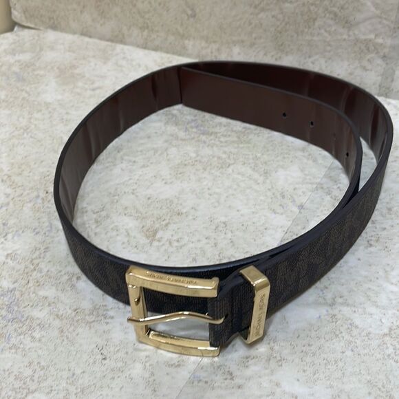 MICHAEL KORS SYNTHETIC LEATHER MK DESIGN BELT IN BROWN - Picture 5 of 9